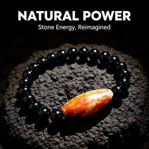 Transformation ~ Confidence ~ Powerful: Tangerine Agate + Black Stone Bracelet